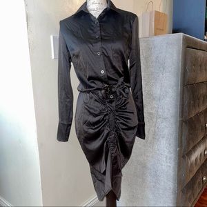 Black Satin Button Down Dress NWT